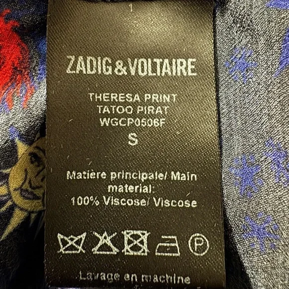 Zadig & Voltaire Theresa Tatoo Pirate Print, Viscose Blue Blouse. Relaxed fit. - Picture 9 of 16